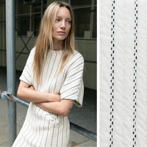 Zara White Striped Quilted Midi Dress, Size M